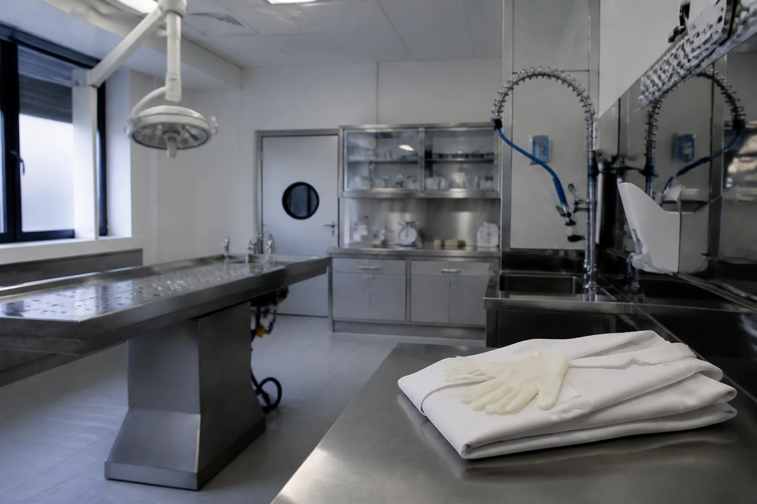 Salle d'institut médico-légal avec équipement stérile pour la formation en médecine légale