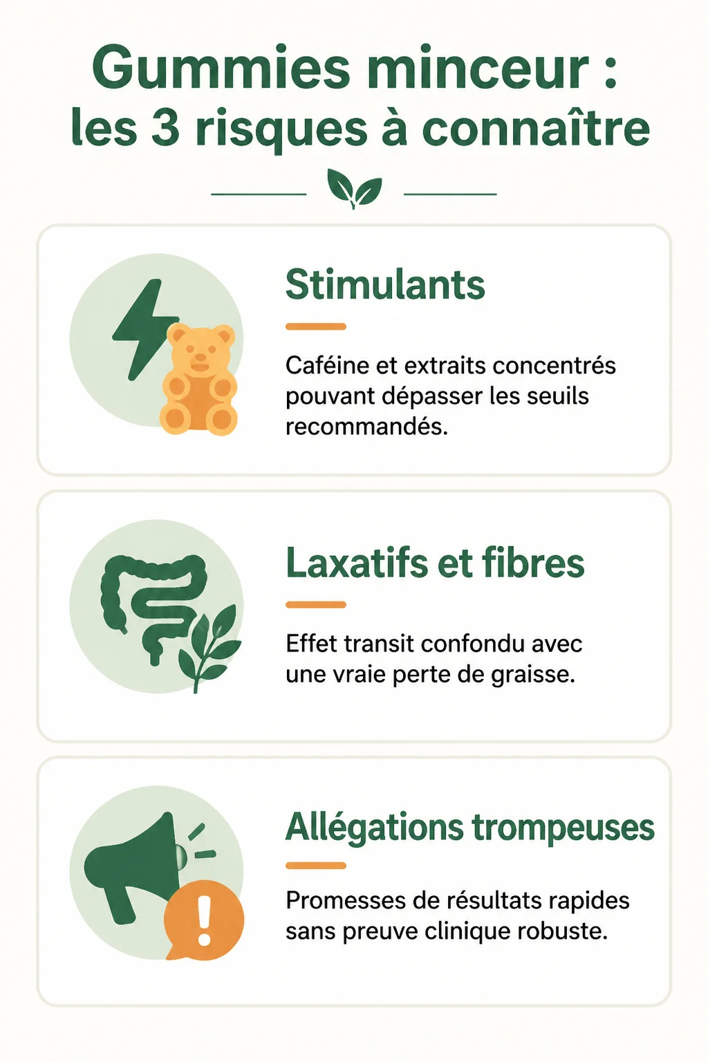 Gummies minceur : les 3 risques à connaître : Stimulants, Laxatifs et fibres, Allégations trompeuses